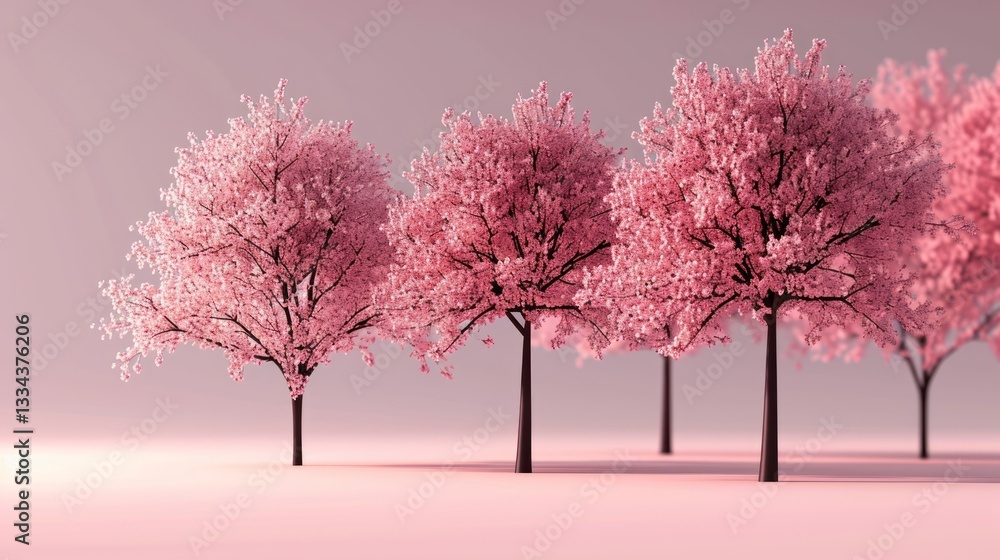Beautiful Minimalistic Cherry Blossom Trees in Spring with Simple Clean Lines and Isolated Background Beautiful Minimalistic Cherry Blossom Trees in Spring with Simple Clean Lines and Isolated Background
