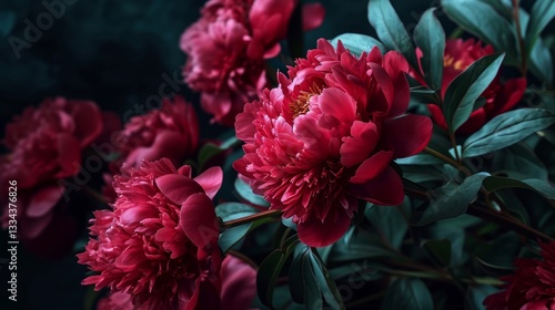 Wallpaper Mural Beautiful Minimalistic Peony Flowers Against Dark Burgundy Vintage Nature Background Torontodigital.ca