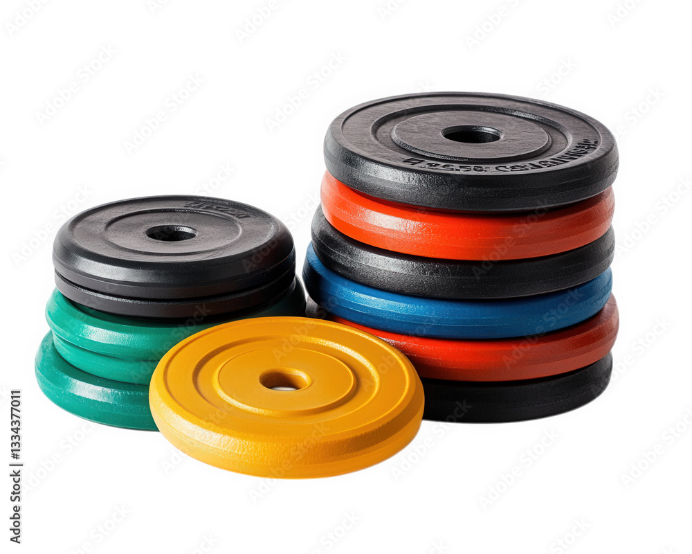 set of weight plates stacked neatly, showcasing various colors and sizes, ideal for fitness enthusiasts and gym setups. Perfect for strength training and weightlifting set of weight plates stacked neatly, showcasing various colors and sizes, ideal for fitness enthusiasts and gym setups. Perfect for strength training and weightlifting