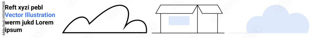 Line-art house with window flanked by abstract cloud figures in bold and soft blue colors. Ideal for architecture, nature, urban planning, weather, design, artwork, lifestyle, simple landing page Line-art house with window flanked by abstract cloud figures in bold and soft blue colors. Ideal for architecture, nature, urban planning, weather, design, artwork, lifestyle, simple landing page