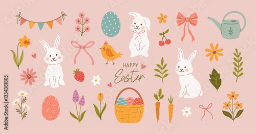 Cute cozy easter vector hand-drawn set