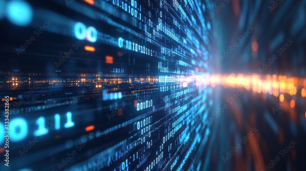 Fototapeta premium Abstract representation of digital data flowing through a futuristic tunnel, symbolizing technology and information processing