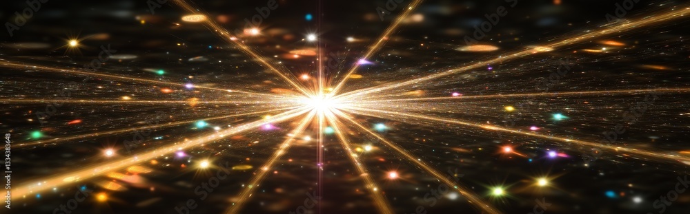 Fototapeta premium A close-up view of multidimensional light beams refracting within a dark experimental space, presenting an abstract visualization related to quantum physics.