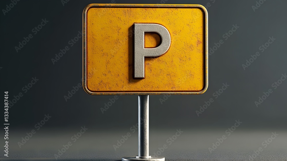 Yellow parking sign with a large 