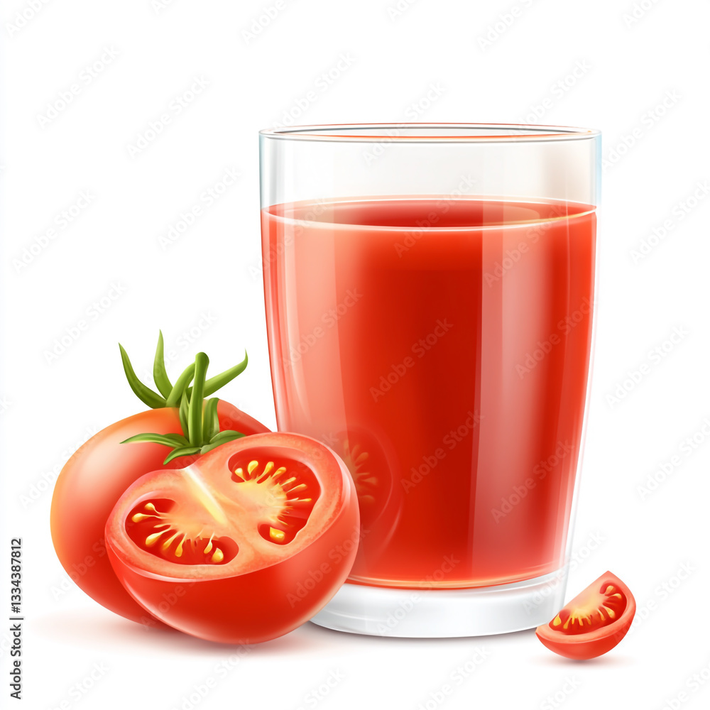 Tomato Juice in Transparent Glass with Fresh Tomatoes Tomato Juice in Transparent Glass with Fresh Tomatoes