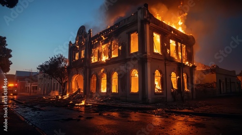 A historic building in Grahamstown, South Africa caught fire and burned down 