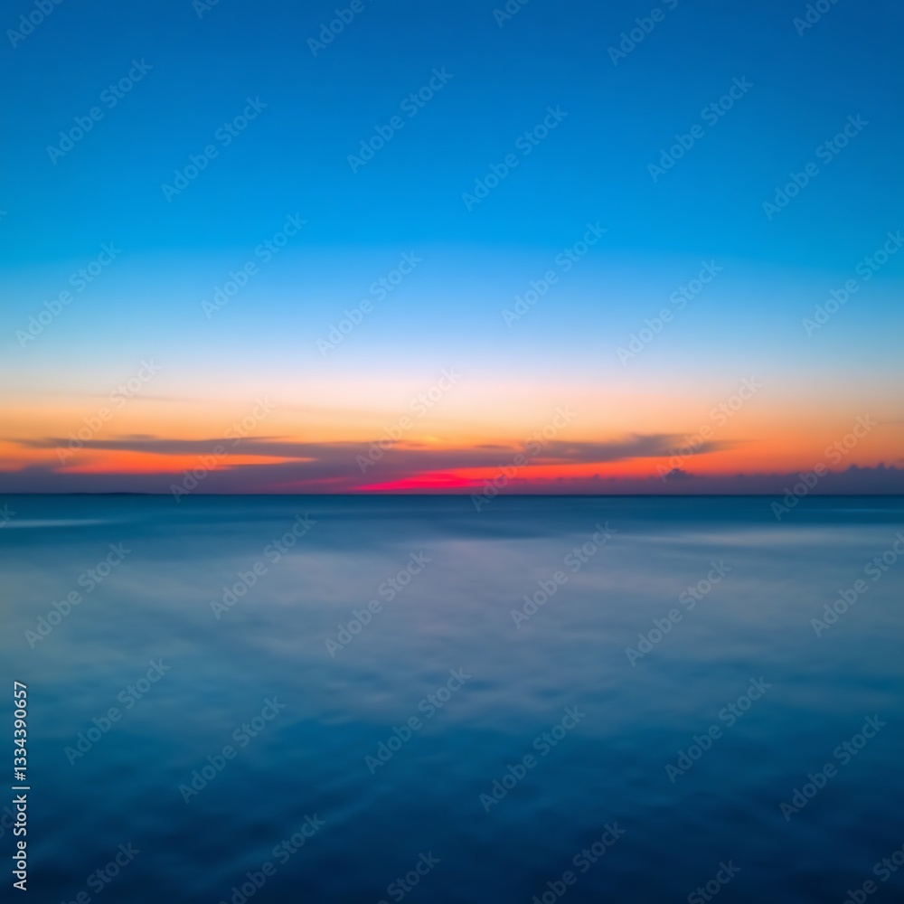 Naklejka premium Serene ocean sunset with blurred horizon.