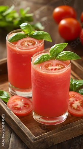 Refreshing Tomato Basil Juice Glasses Summer Drink