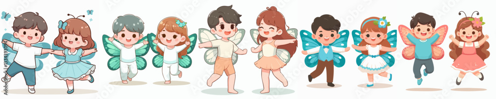 Vector collection of a child in a Butterfly costume Vector collection of a child in a Butterfly costume