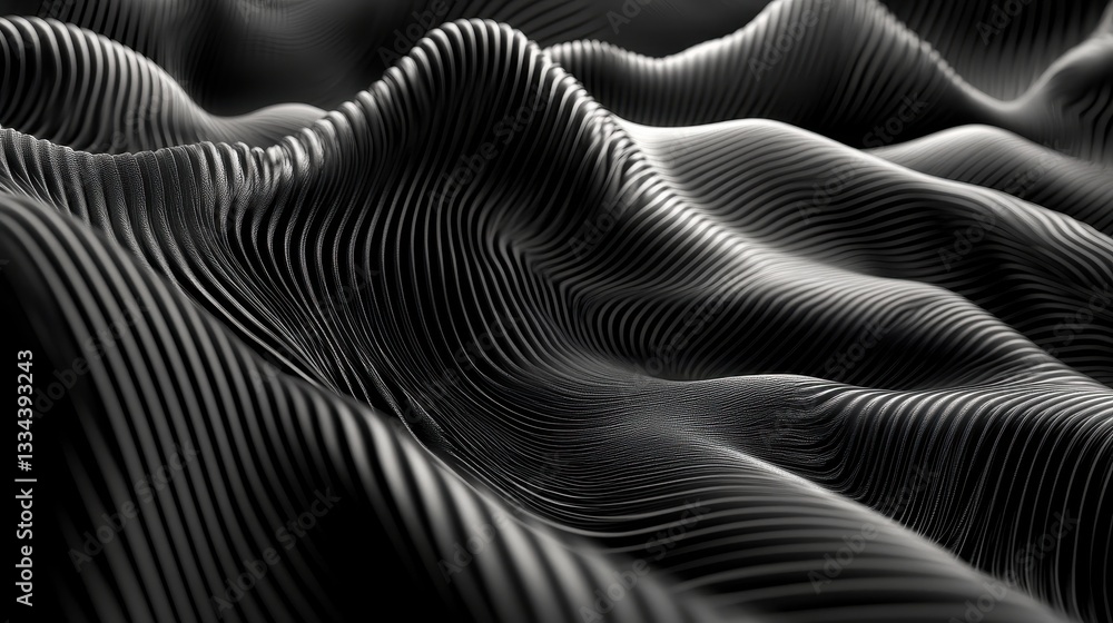 A mesmerizing abstract landscape featuring fluid, wavy lines in black and gray tones, creating a sense of depth and motion. A mesmerizing abstract landscape featuring fluid, wavy lines in black and gray tones, creating a sense of depth and motion.
