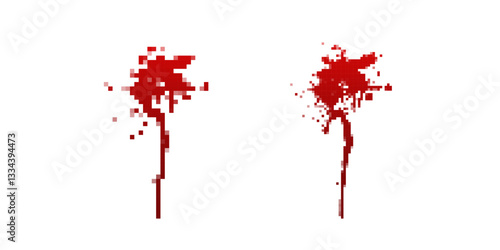 Pixelated red blood splatter with long, dripping trails. A chaotic, messy effect, perfect for horror, games, and digital art