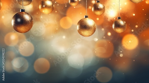 Christmas Bauble with Bokeh Effect and Bright Colors on Blue Background