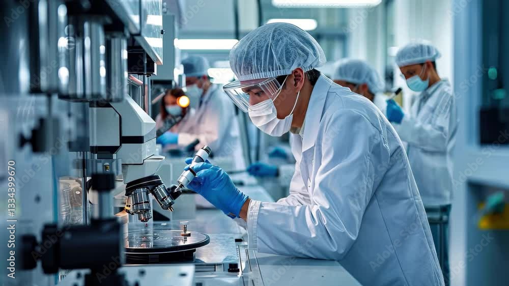 Laboratory scientists conduct important research on innovative technologies in a modern facility during daytime work hours Laboratory scientists conduct important research on innovative technologies in a modern facility during daytime work hours
