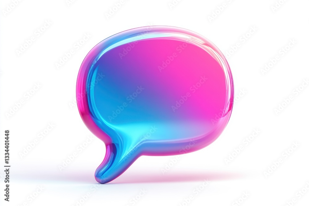 3D Glossy Gradient Speech Bubble Icon with Vibrant Blue and Pink Tones Isolated on White Background 3D Glossy Gradient Speech Bubble Icon with Vibrant Blue and Pink Tones Isolated on White Background
