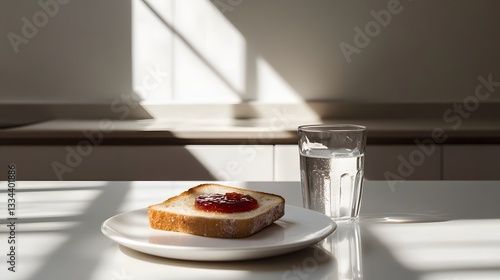 Wallpaper Mural Minimalist aesthetic with a clean white table and toast with jam.
 Torontodigital.ca