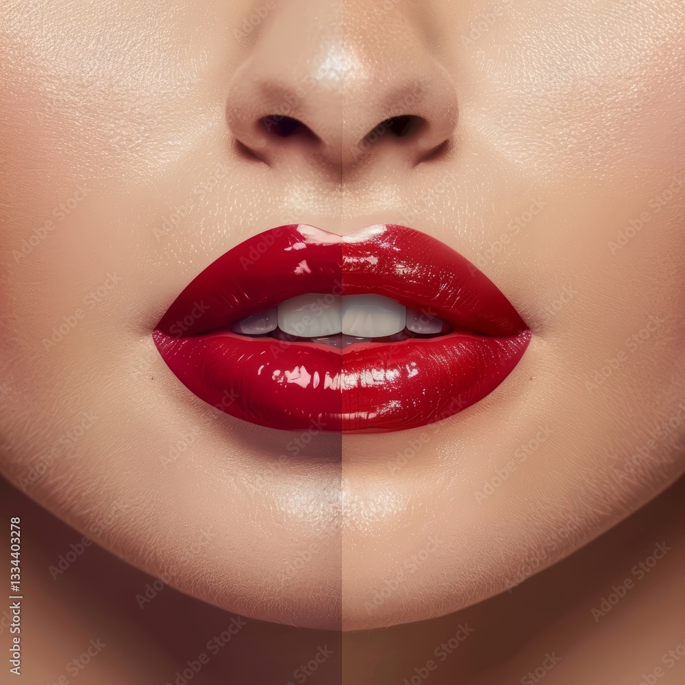 Close-up of lips before and after lip fillers treatment Close-up of lips before and after lip fillers treatment