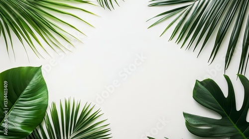 Tropical Green Leaf Frame:  A vibrant arrangement of lush palm leaves and monstera deliciosa