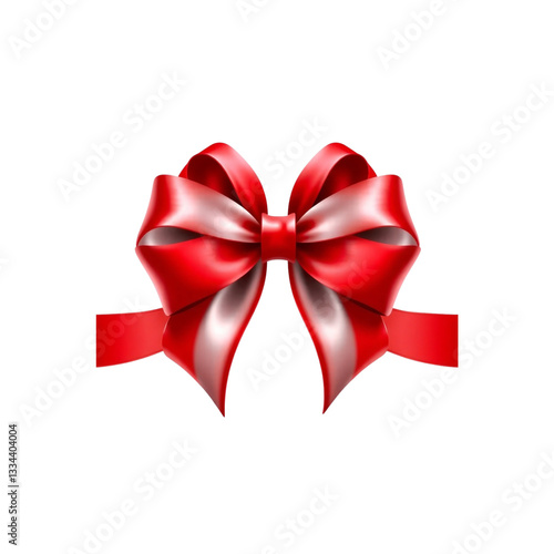 Red bow tie ribbon on transparency background, beautiful silk bow for decoration. image symbolic represent of celebrate, party, anniversary, and birthday