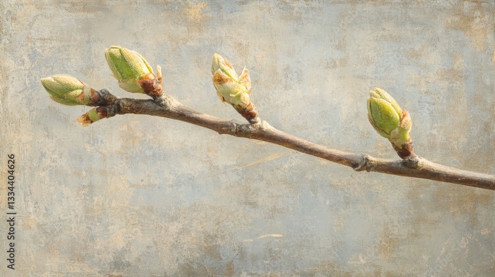 Close-up of tree buds on a branch with soft sunlight and warm spring tones detailed natural textures nature photography Close-up of tree buds on a branch with soft sunlight and warm spring tones detailed natural textures nature photography