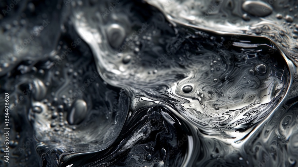 Closeup macro shot of complex alien fluid metal texture Closeup macro shot of complex alien fluid metal texture