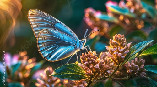 Macro shot of a delicate butterfly on a flowering bush