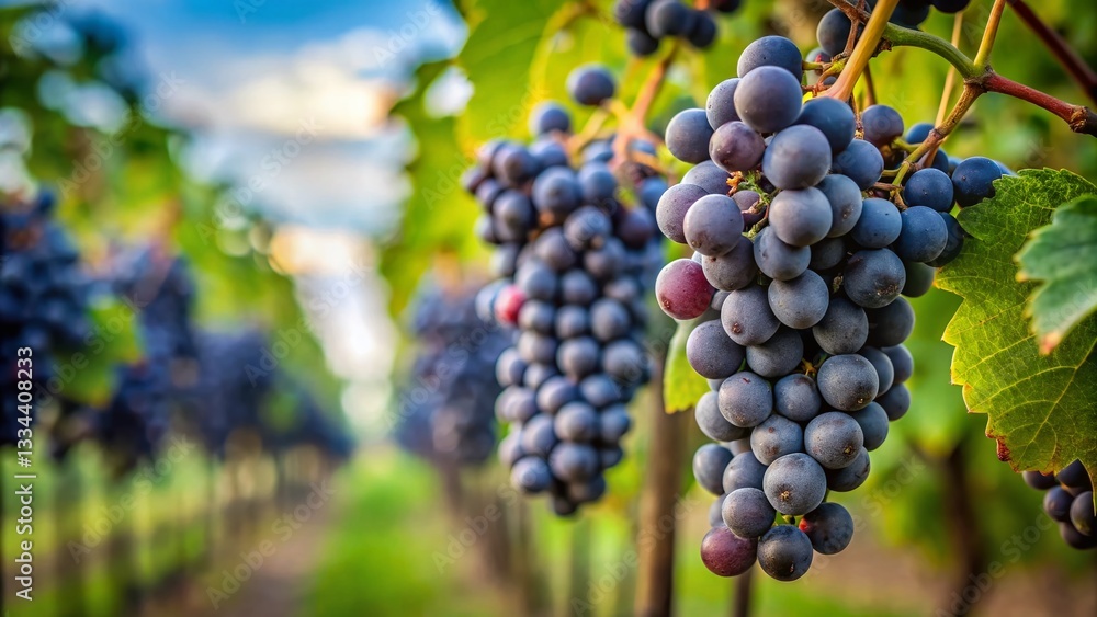 Belarussian Vineyard: Close-up of Unripe Black Grapes on the Vine Belarussian Vineyard: Close-up of Unripe Black Grapes on the Vine