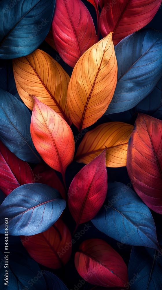 Colorful Abstract Tropical Leaf Texture with Nature-Inspired Dark Tone Background Colorful Abstract Tropical Leaf Texture with Nature-Inspired Dark Tone Background