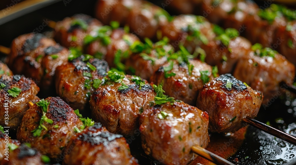 Cooking Kababs in a Pan with Background Space for Text Cooking Kababs in a Pan with Background Space for Text