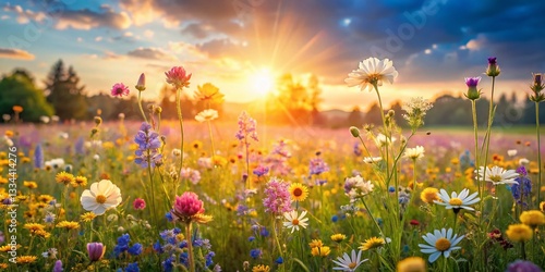 Calming Wildflower Meadow Panoramic: Serene Nature Landscape Photography