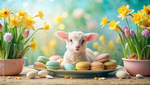 Charming Watercolor Easter Lambs & Daffodils Springtime Food Photography