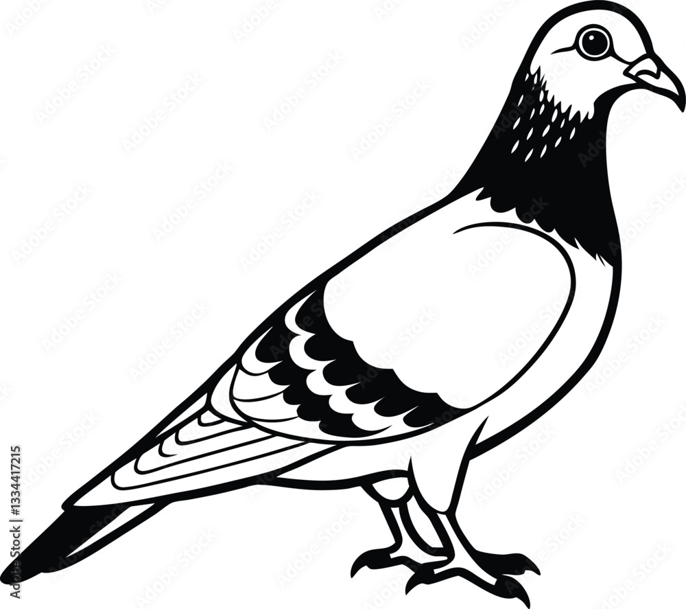 Fototapeta premium Realistic Pigeon Line Art Urban Bird Sketch for Illustrations