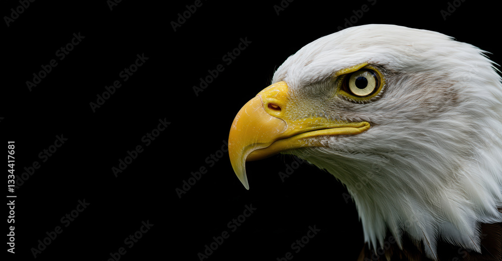 Fototapeta premium Bald Eagle Side Profile with Dark Background