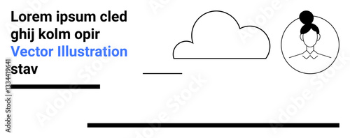 Text, cloud shape, and minimalist line art portrait with bold lines and whitespace. Ideal for profile, web design, user interface, messaging app, communication, modern branding simple landing page