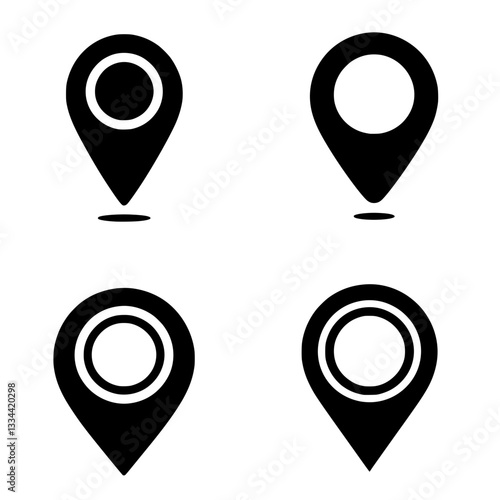 Black silhouette icon of various location pins