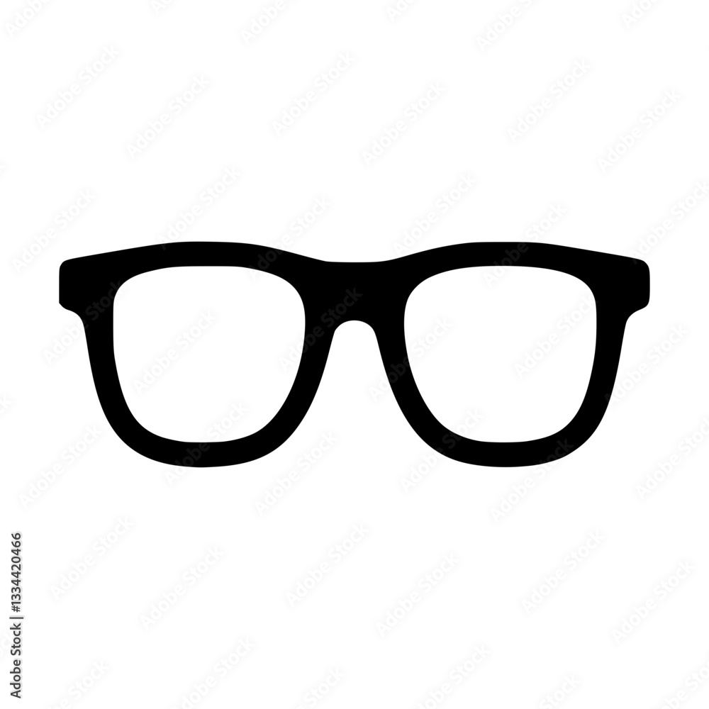 Fototapeta premium Black silhouette icon of rectangular eyeglasses symbolizing intellect