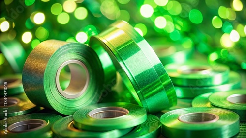 Colorful Green Tapes Background with Bokeh, Abstract Design, Studio Shot