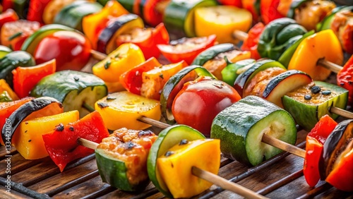 Colorful Grilled Vegetable Skewers - Close-up of Bell Peppers and Zucchini