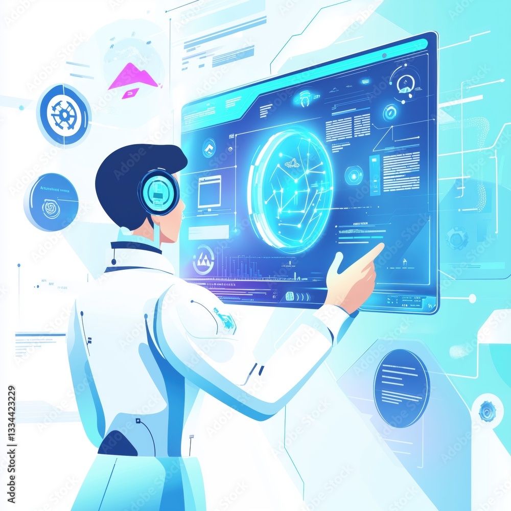 Futuristic Business Person Working with Advanced Technology Interface Futuristic Business Person Working with Advanced Technology Interface