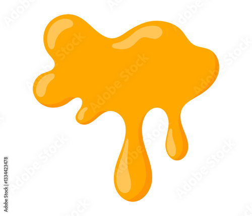 Honey dripping. Sticky sweet dripping spots, flowing sugar syrup, yellow viscous liquid. Lemon jelly. Cheese drop. Vector illustration isolated on white background