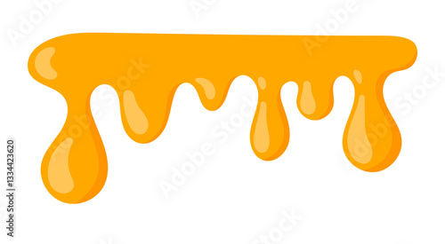 Honey dripping. Sticky sweet dripping spots, flowing sugar syrup, yellow viscous liquid. Lemon jelly. Cheese drop. Vector illustration isolated on white background