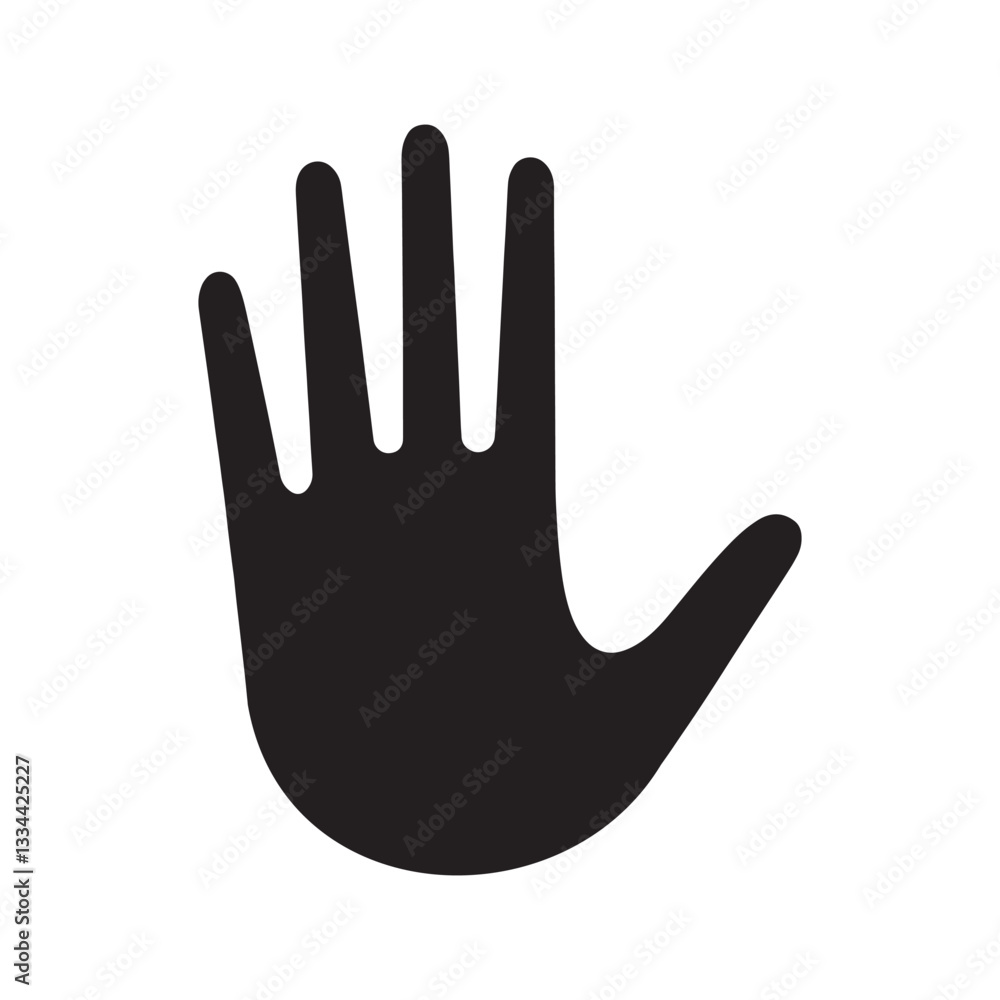 Obraz premium Hand icon, Black Silhouette Hand Symbol for Caution and Warning