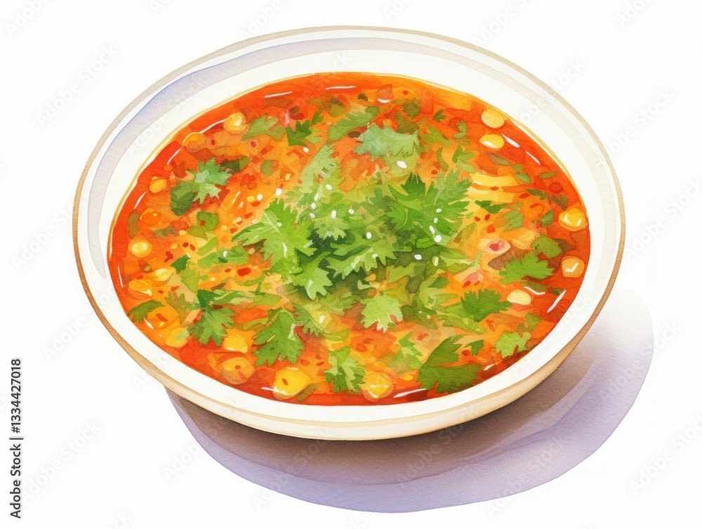 Delicious Homemade Lentil and Vegetable Soup with Fresh Parsley on White Background Delicious Homemade Lentil and Vegetable Soup with Fresh Parsley on White Background