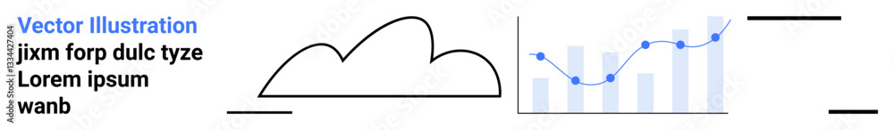 Abstract cloud with data graph featuring bars and line plot. Ideal for technology, analytics, data trends, metrics, growth analysis, cloud computing, simple landing page Abstract cloud with data graph featuring bars and line plot. Ideal for technology, analytics, data trends, metrics, growth analysis, cloud computing, simple landing page