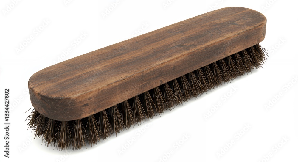 Obraz premium Isolated Shoe Brush with Wooden Handle and Bristles Against White Background