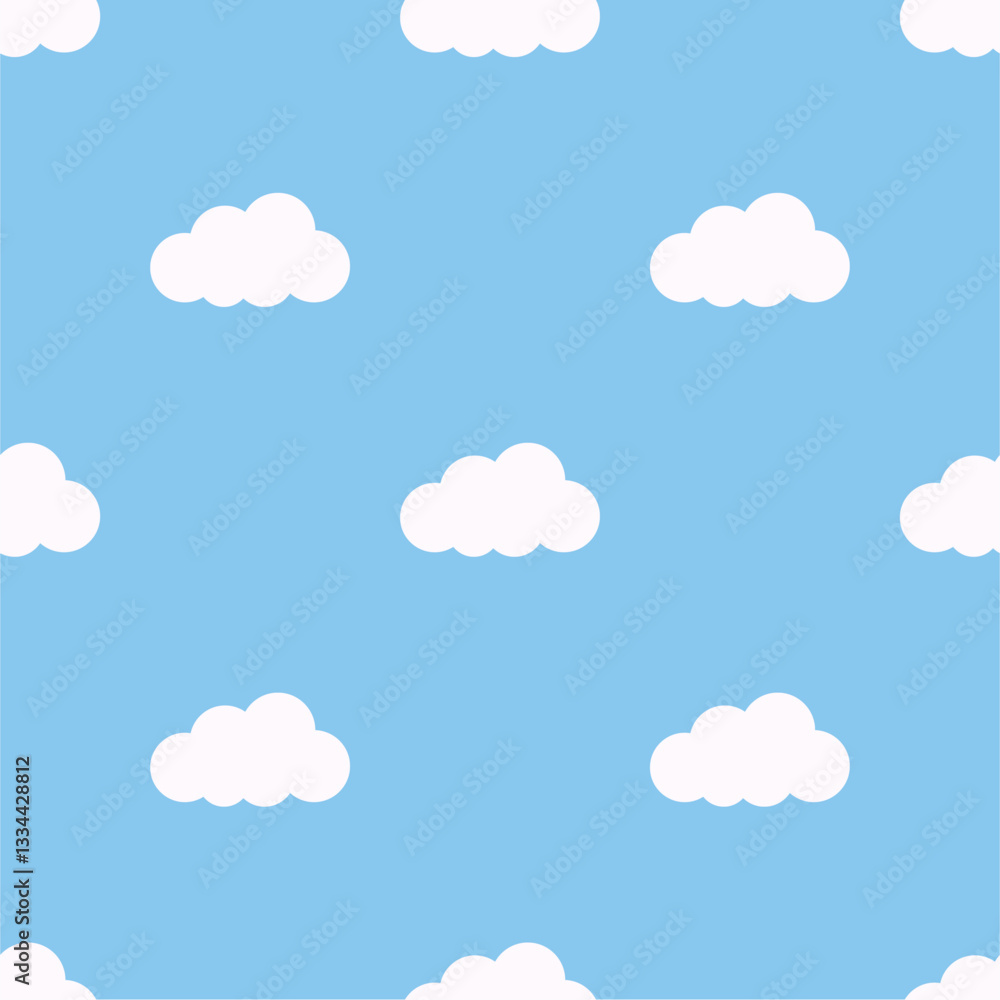 Cute cartoon clouds on sky. Doodle watercolor seamless pattern vector. Minimal wallpaper. Design for fabric, textile, cloth, shirt, skirt, dress, bedsheet, pajama, clothing, sticker. Cute cartoon clouds on sky. Doodle watercolor seamless pattern vector. Minimal wallpaper. Design for fabric, textile, cloth, shirt, skirt, dress, bedsheet, pajama, clothing, sticker.