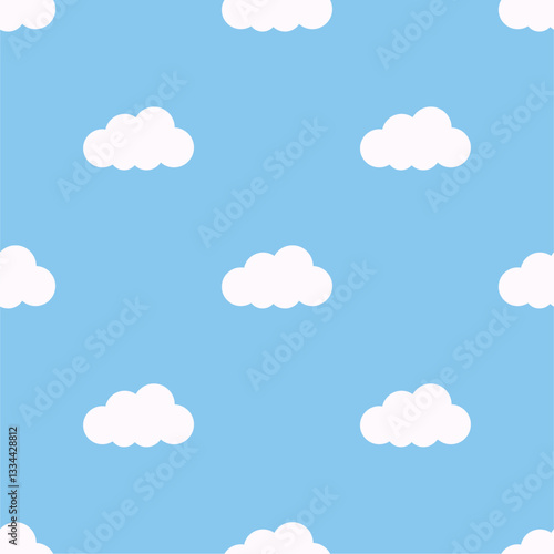 Cute cartoon clouds on sky. Doodle watercolor seamless pattern vector. Minimal wallpaper. Design for fabric, textile, cloth, shirt, skirt, dress, bedsheet, pajama, clothing, sticker.