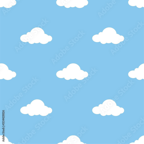 Cute cartoon clouds on sky. Doodle watercolor seamless pattern vector. Minimal wallpaper. Design for fabric, textile, cloth, shirt, skirt, dress, bedsheet, pajama, clothing, sticker.