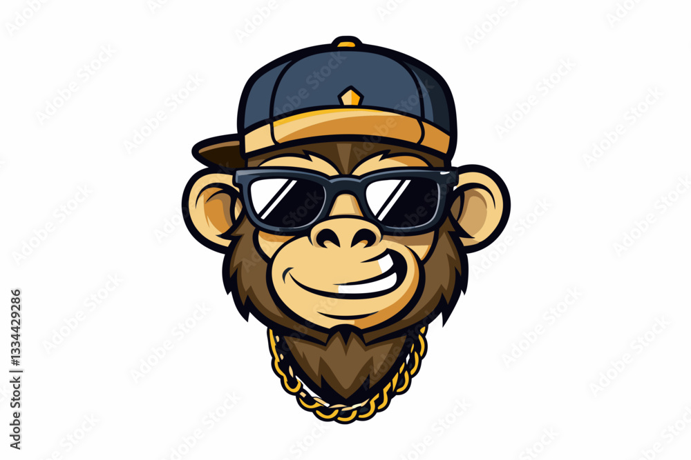 funny monkey head with sunglasses and cap and-chain logo vector funny monkey head with sunglasses and cap and-chain logo vector