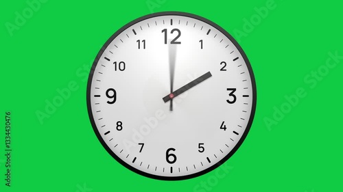 Clock Timelapse Greenscreen Alpha Loop. Fast movement of clock hands motion blur. Black and White Analog Wall Clock Isolated. Time Passing Fast. 12 Hours Classic Clock Timelapse. Green screen quartz
