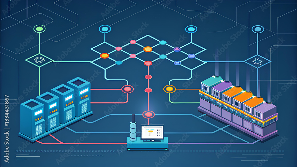 Industry 5.0 Digitalization Resilience abstract representation of artificial intelligence and data processing systems, showcasing interconnected Industry 5.0 Digitalization Resilience abstract representation of artificial intelligence and data processing systems, showcasing interconnected